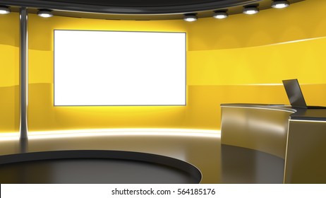 3d rendering of an orange television studio background