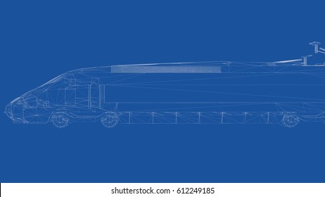 3d rendering of an outlined train