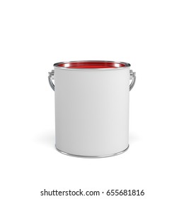 3d Rendering Of A Paint Bucket Full Of Red Paint. Painting Tools. DIY. Homebuilding And Renovation.