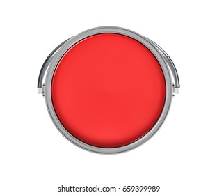 3d Rendering Of A Paint Bucket Full Of Red Paint In Top View. Painting Tools. DIY. Homebuilding And Renovation.