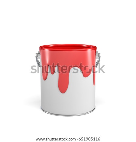 3d rendering of a paint bucket full of red paint. Painting tools. DIY. Homebuilding and renovation.