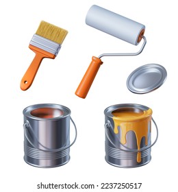 3d rendering, paint roller brush and bucket, painting tools isolated on white background, renovation clip art - Powered by Shutterstock