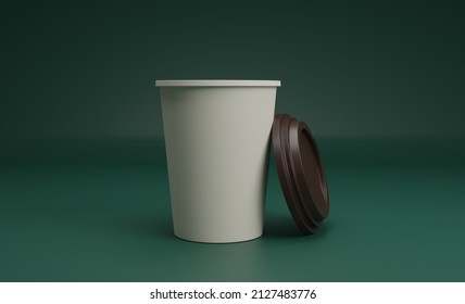 3d rendering of a paper coffee cup with an open lid. Realistic mockup coffee cup.