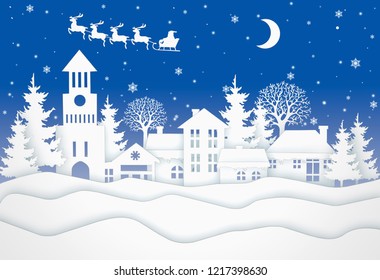 3d Rendering Paper Cut Village Of Santa Claus And Deer Snowman F