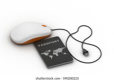 3d rendering of Passport connect with computer mouse