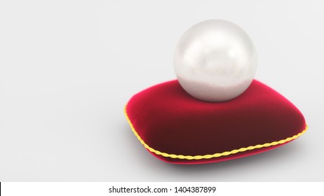 3d rendering of a pearl on a soft red velvet pillow with a gold stroke. Beautiful pearl, expensive jewelry for women. Background of the plurality of beautiful pearls, Beautiful shiny sea pearl