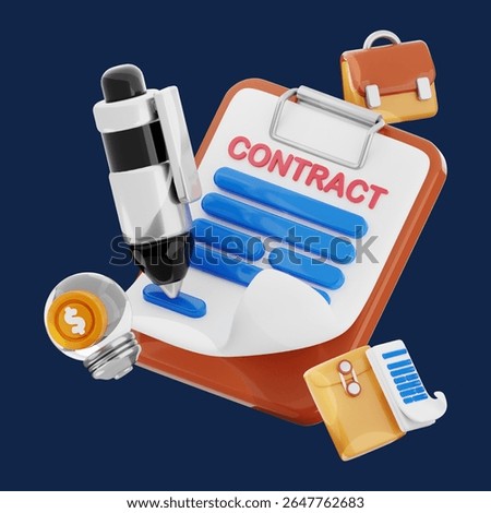3d rendering of a pen signing a contract, symbolizing business agreements and successful deals