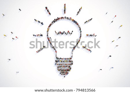 3D Rendering of people forms a bulb light