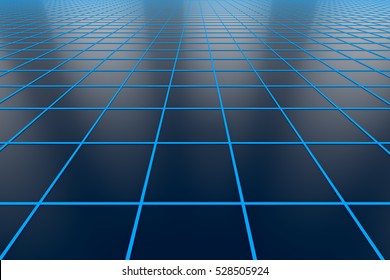 3D Rendering Of Perspective  Blue Grid Floor Background