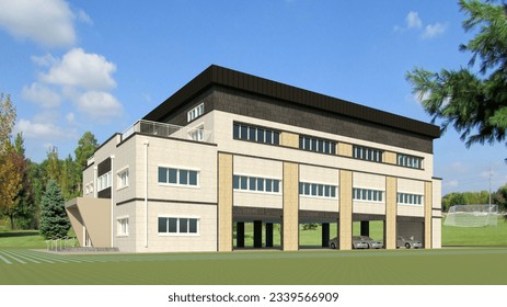 3d rendering perspective of a granite finish modern sports center
