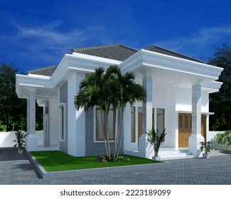 3D RENDERING PERSPECTIVE VIEW OF HOUSE 1 FLOOR 11 METER WIDTH
