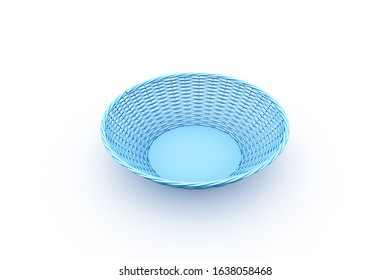 3d rendering, perspective view of rounded plastic basket, isolated on white background.