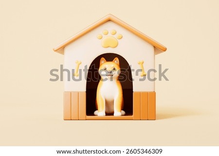 3d rendering pet dog and dog house