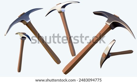 a 3D rendering of pickaxes. Pickaxes are tools that are used for breaking up rock or hard ground. 
