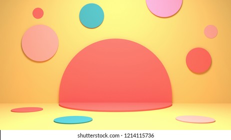 3d rendering picture of colorful circles room.