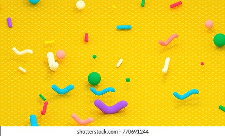 3d rendering picture of colorful geometric toys on the floor.