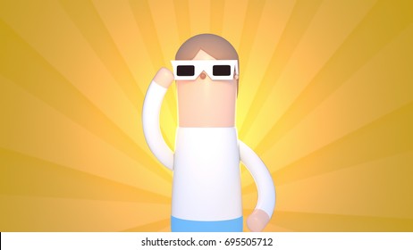 3d Rendering Picture Of Man Using Solar Eclipse Glasses.