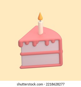 3d Rendering Of Piece Cake Icon Isolated On Cleare Background. 3D Illustration