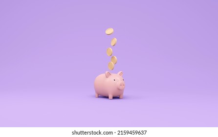 3D Rendering of piggy bank and coin concept of money financial investment on background. 3D Render illustration cartoon style.