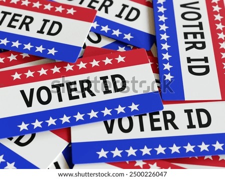 3D rendering of pile of US election Voter ID cards