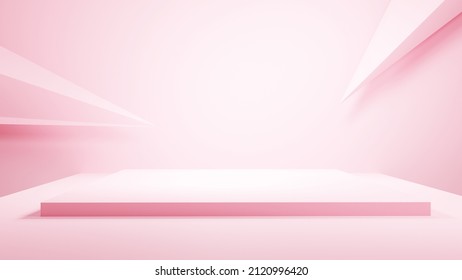 3d Rendering Of Pink Abstract Geometric Background. Romantic Concept. Scene For Advertising, Technology, Showcase, Banner, Cosmetic, Fashion, Promotion, Business. Love Illustration. Product Display