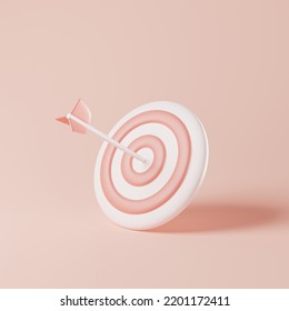 3D rendering pink arrow hit perfectly on the center of target board. Business objective, Company goal concept
