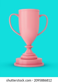 3D Rendering Pink Award Trophy Cup isolated on blue background