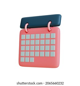 3d rendering pink calender object with white background