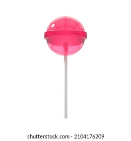 3D Rendering Pink Circle Candy Lolipop And White Stick