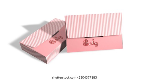 3D rendering pink container box for small items for baby girl kit