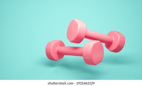 3D Rendering Pink Dumbbells for sports isolated on blue background