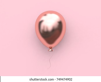 3d rendering pink metallic rose gold reflection balloon abstract minimal pink background christmas holiday new year concept
