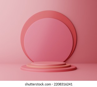 3D Rendering Pink Podium Simple Design Product Scenario