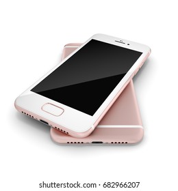 3D rendering pink smart phone with black screen isolated on white background
