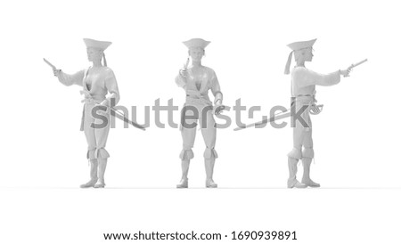 Representación 3D de un pirata aislado múltiples vistas en el fondo blanco