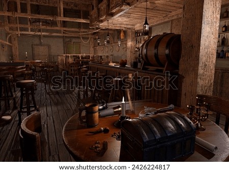 3D rendering of a pirate lounge interior