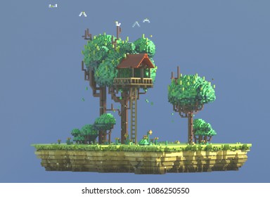 3d Rendering Pixel Art Nature Scene Stock Illustration 1086250544 ...