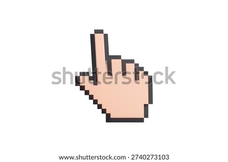 3d rendering of a pixelated pointing finger cursor in an isometric game asset style with soft global illumination and a clean, minimalist look.
