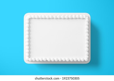 3D Rendering Plain White Birthday Cake Isolated On Blue Background. Fit For Your Design Element.