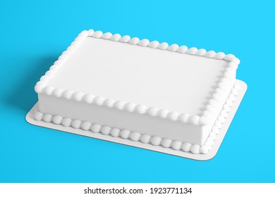 3D Rendering Plain White Birthday Cake Isolated On Blue Background. Fit For Your Design Element.