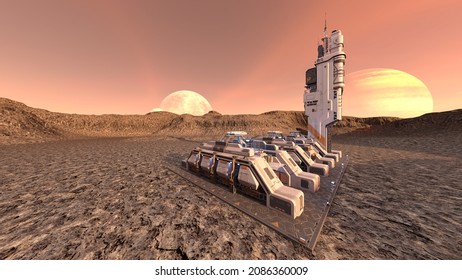 3D rendering of the planetary exploration base. Elements of this Image Furnished By NASA.