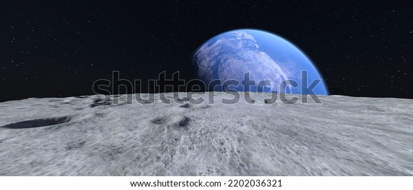 3D rendering of the planetary\
surface and the earth. Elements of this Image Furnished By\
NASA.