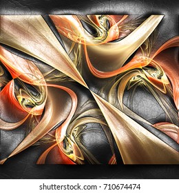 3D rendering of plastic background with embossed fractal on leather