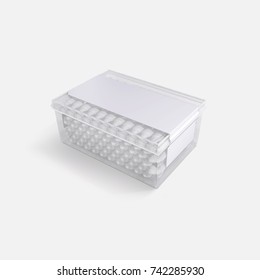 3D Rendering Of Plastic Box With Cotton Buds For Kids