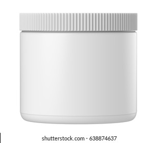 3D Rendering Plastic Jar With Lid For Gel, Cream Powder, Wax. Mock Up On White Background