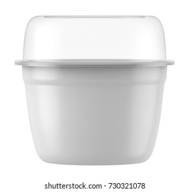 3D Rendering Plastic Tub With Clear Lid Container For Dessert, Yogurt, Ice Cream, Sour Cream, Snack, Butter, Margarine Or Cheese, Mock Up Template