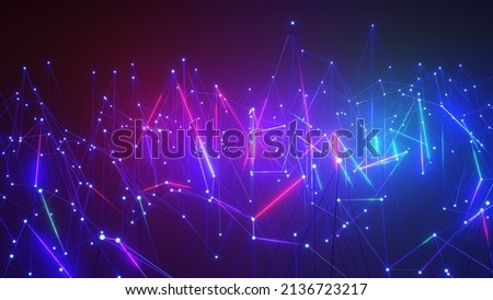 3D Rendering. Plexus Style. Abstract technology big data background concept, metaverse. Motion of digital data flow. The concept of science, space and biology