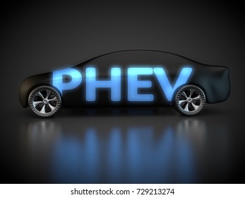 3D rendering: plug-in hybrid electric vehicle in side view with illuminated letters