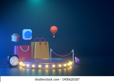 3d rendering of podium and abstract geometric.