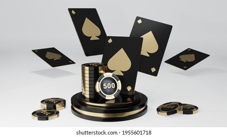 3d Rendering Podium And Poker Elements Then Gold And Dark Shading.